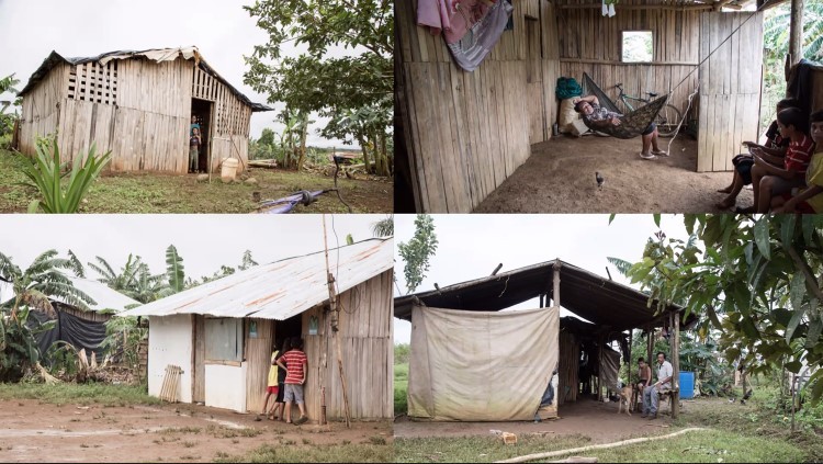 Fotomontaje donde se aprecian viviendas informales en una zona rural de Costa Rica