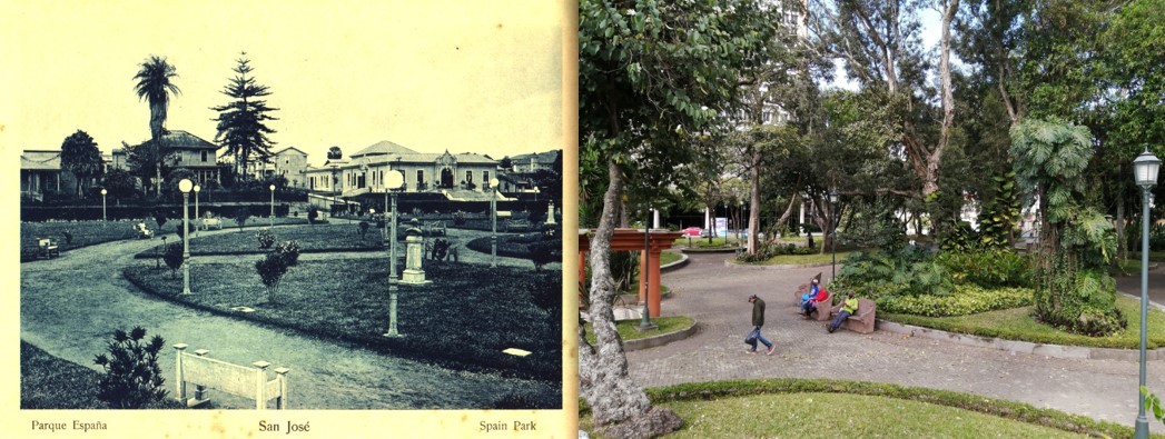 Foto antigua y actual del Parque España.