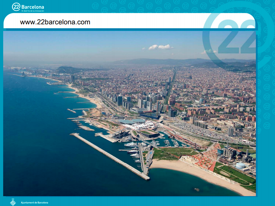 Filmina que muestra una imagen panorámica de Barcelona