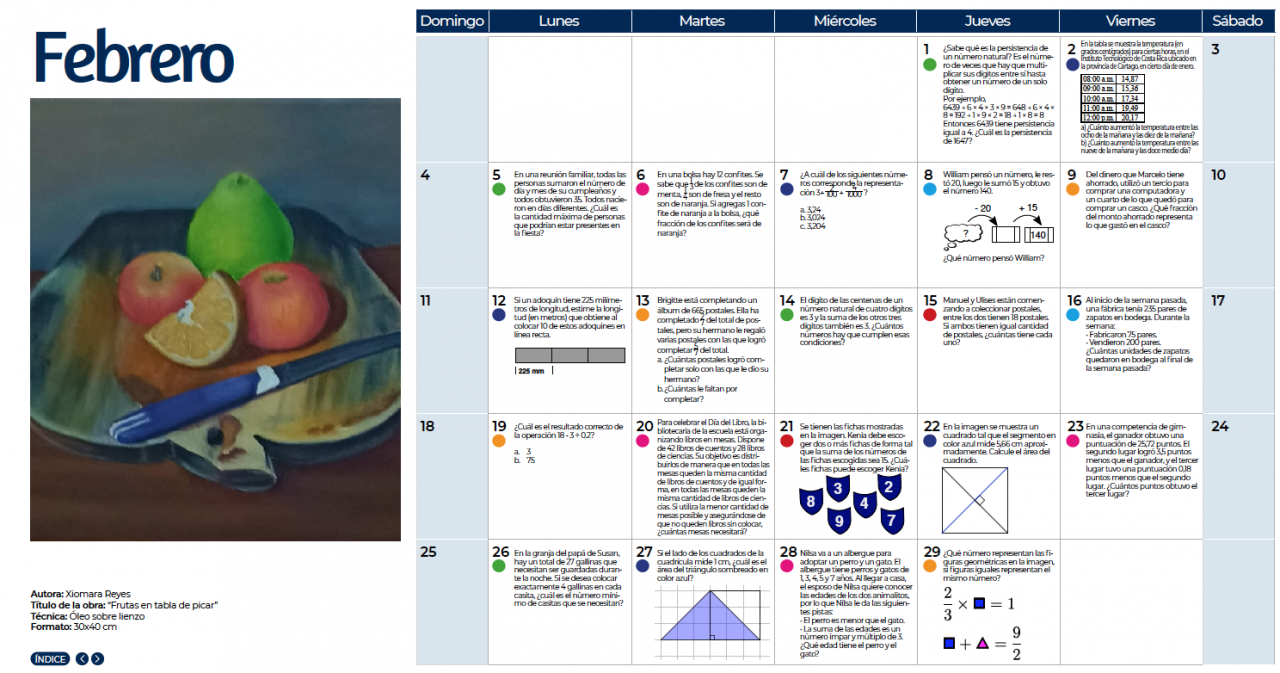febrero calendario mat infantil