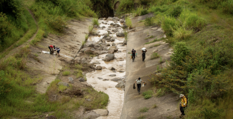 Imagen de varias personas recolentando basura del Río Torres.