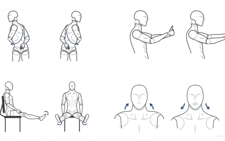 Ilustraciones de diferentes movimientos para realizar durante el trabajo.