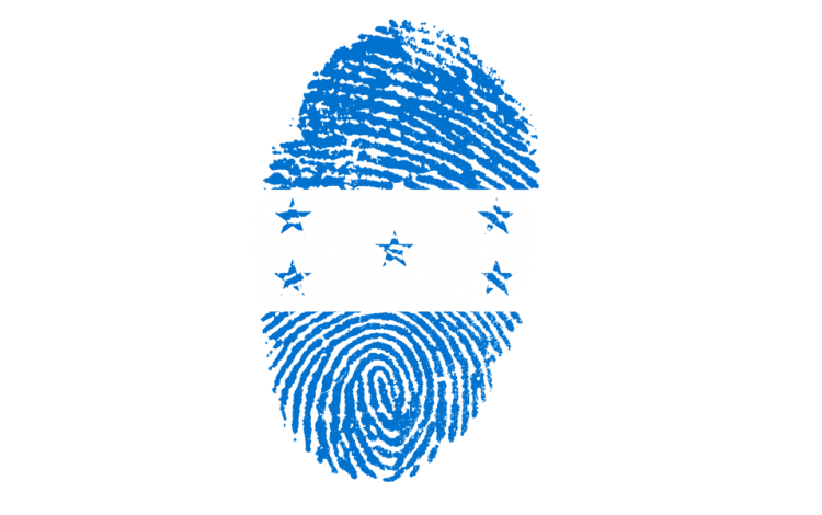 Diseño de una huella digital con los colores de la bandera de Honduras.