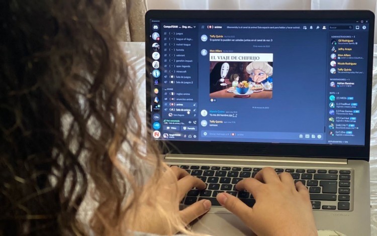 imagen de una mujer en una computadora usando la plataforma multisede de networking: CompuTEAM.