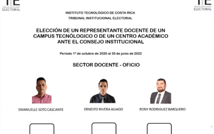 Papeleta del proceso electoral para elección de miembros ante el Consejo Institucional del TEC. 