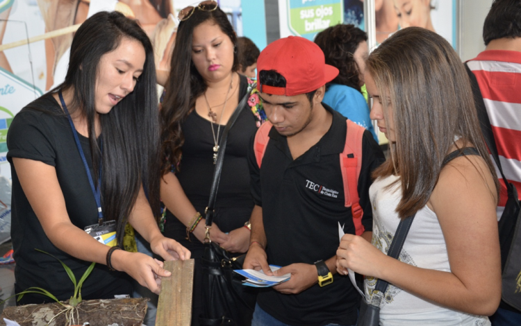 Imagen de cuatro personas observando un proyecto.