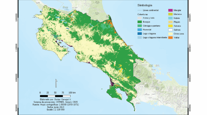 Mapa en el que se aprecia la cobertura natural en verde