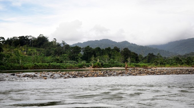 El río con las montañas al fondo.