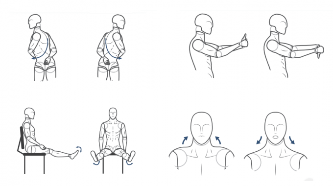Ilustraciones de diferentes movimientos para realizar durante el trabajo.
