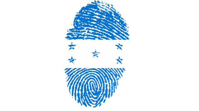 Diseño de una huella digital con los colores de la bandera de Honduras.