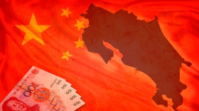 mapa de costa rica y bandera china con yuanes