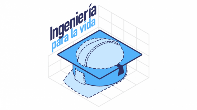 El logo presenta un casco de ingeniero con un birrete de graduación. 