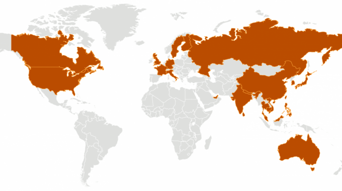 Mapa con los países a los que se ha extendido el brote de coronavirus. 