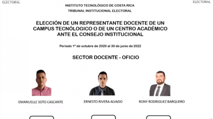 Papeleta del proceso electoral para elección de miembros ante el Consejo Institucional del TEC. 