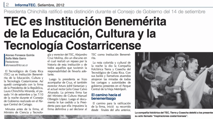 Imagen de la pagina de periódico de la noticia del benemeritazgo.  