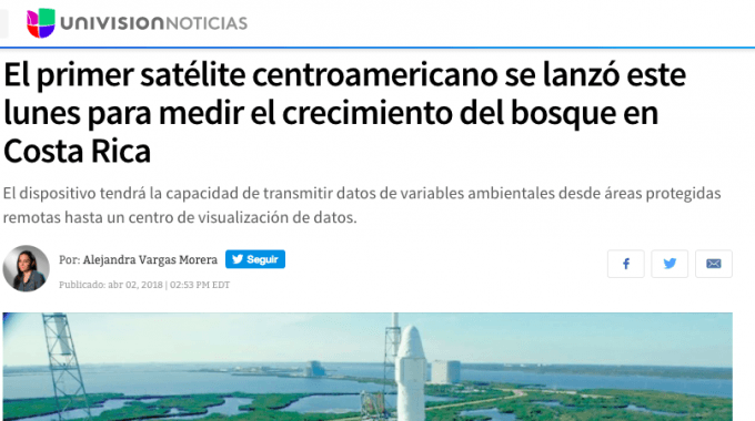 Captura de pantalla de la noticia de Univisión, en la que se ve una fotografía del cohete Falcon 9.