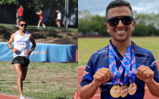 Castro corriendo y con las tres medallas.