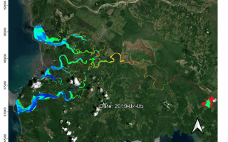 imagen satelital con marcadores de colores sobre la cuenca.