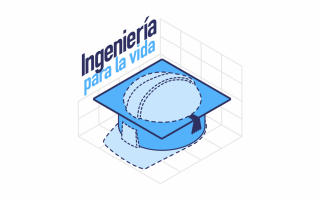 El logo presenta un casco de ingeniero con un birrete de graduación. 