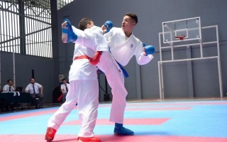 Dos cometidores en una pelea de karate.