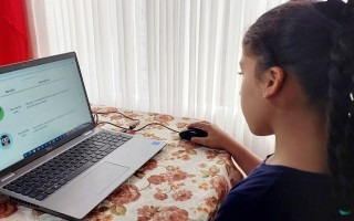 Imagen de una niña frente a la computadora