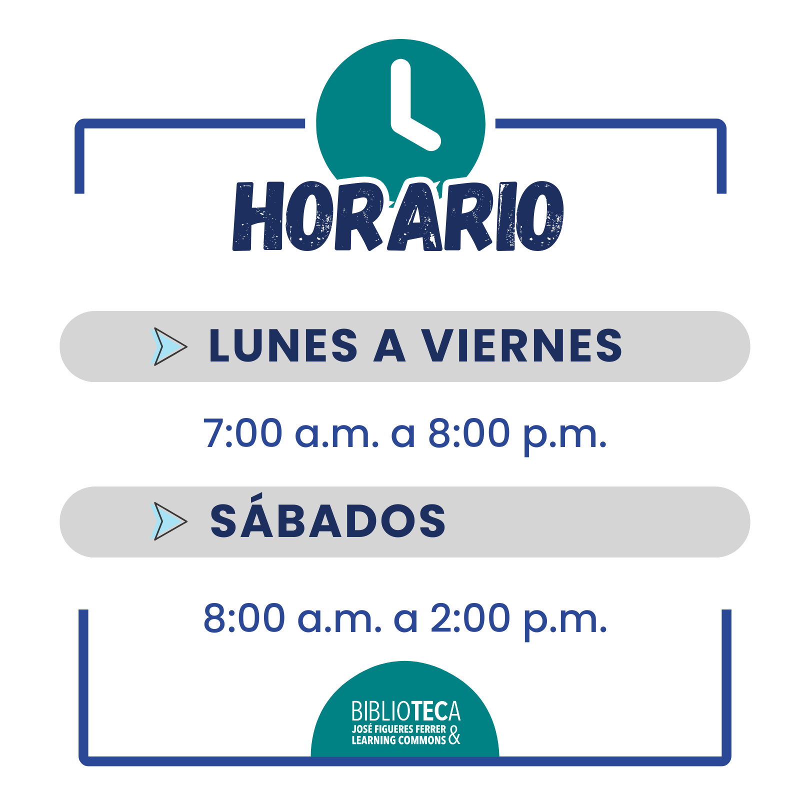 Horario: L-V 7am a 8pm Sábados de 8am a 2pm