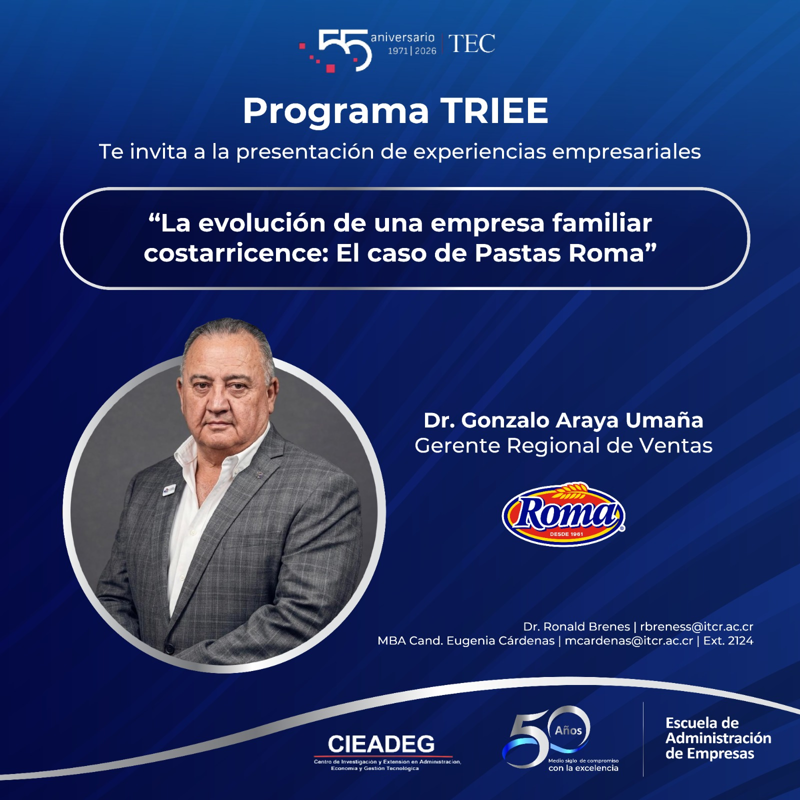 Invitación a la presentación "La evolución de una empresa familiar costarricense: El caso de Pastas Roma"