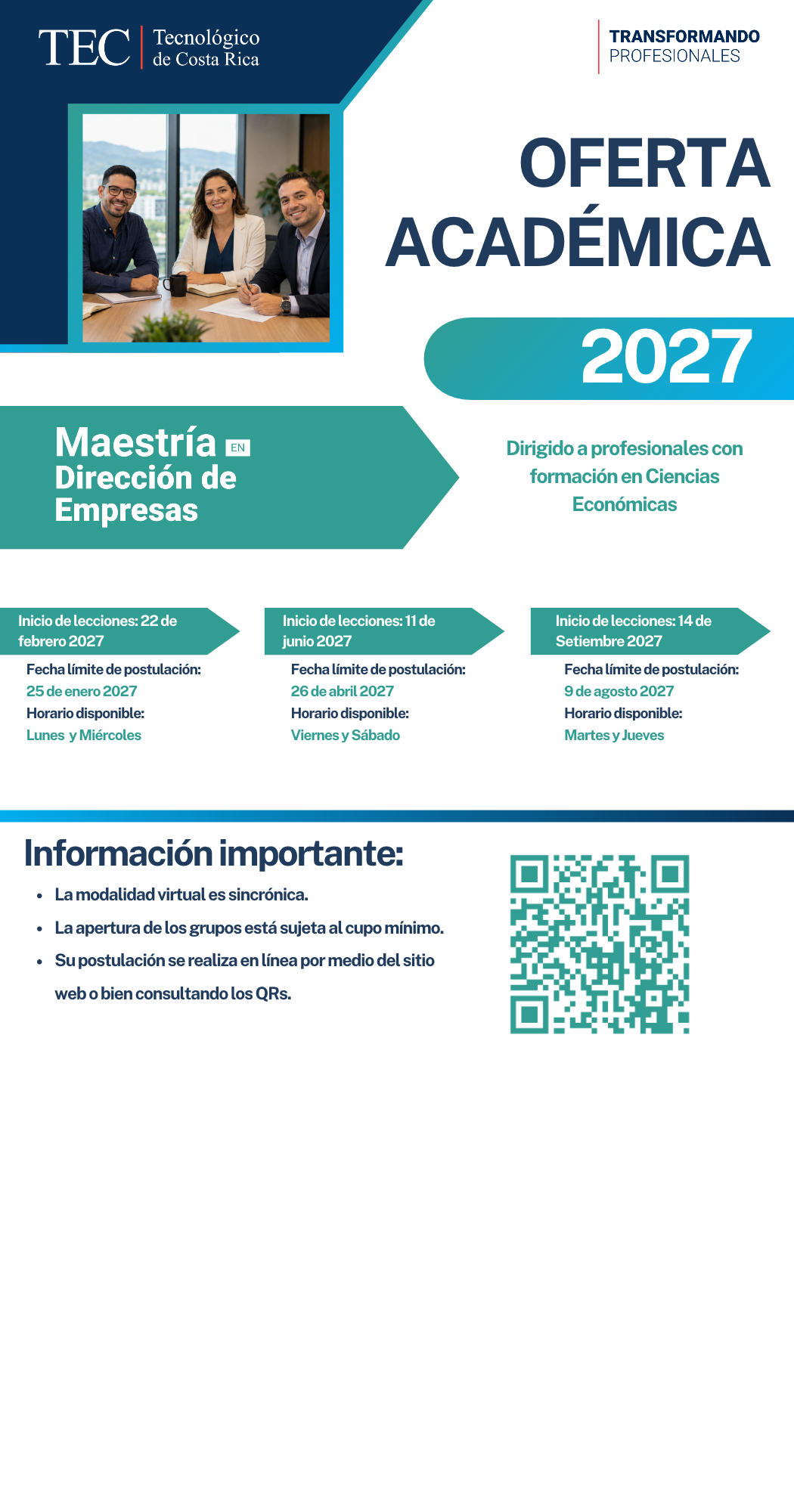 Horarios disponibles para 2027