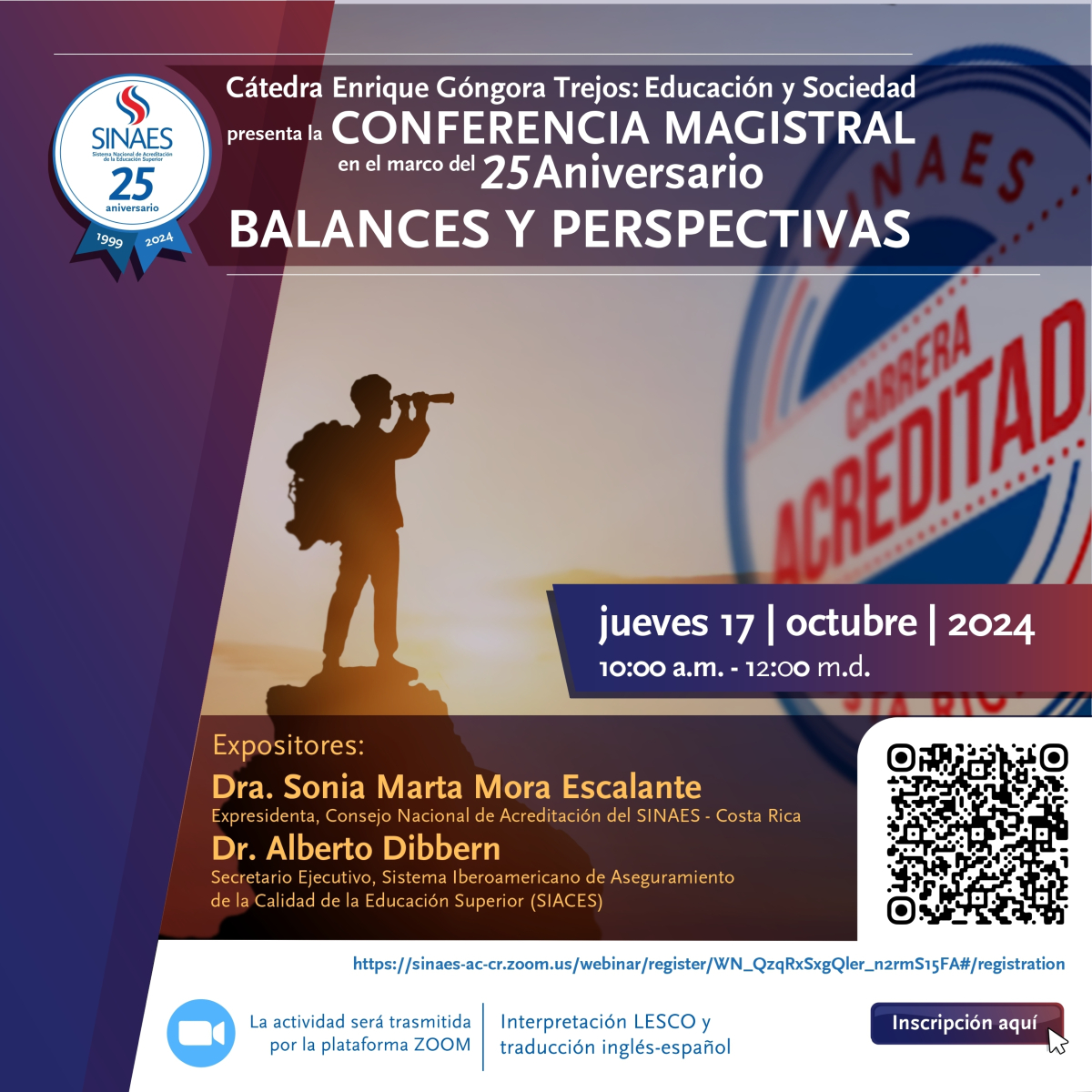 Conferencia Magistral de SINAES, afiche con la misma información