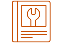 icono de un libro con una herramienta