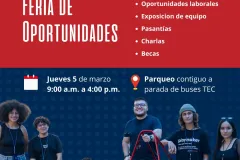 La feria se realizará el jueves 5 de marzo, en el Campus Central Cartago (sector del parqueo contiguo a la parada de buses del TEC) con un horario de 9:00 a.m. a 4:00 p.m.