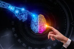 Imagen ilustrativa la inteligencia artificial dándose la mano con un ser humano