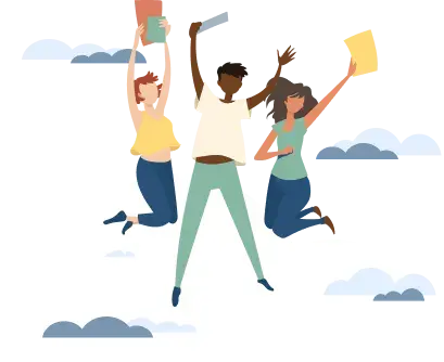 estudiantes dando un salto