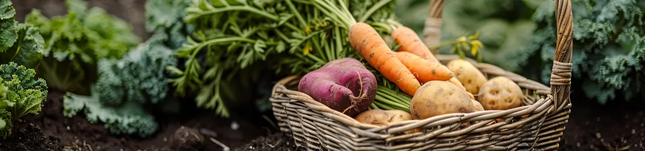 alimentos en una canasta, verduras y tuberculos