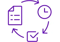 icono de una hoja, reloj y check de verificación