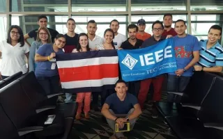 Delegación estudiantil del TEC que participó en CONESCAPAN.  En el orden usual Cinthya Contreras, Luis Diego Coto, Hazel Calderón, Brenda Solís, David Barahona, María Jossette Solórzano, Adan Josúe Masis, Angie Fernández, Luis Felipe Córdoba, Wilmer Fernández, Ludwin Valverde, Juan Carlos Valverde, Jorge Morales, Jorge Angulo, Roberto Córdoba, y Ariel Obando.  (Foto cortesía de Rama Estudiantil de la IEEE del TEC.)
