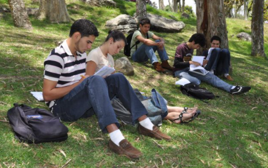 Estudiantes en zona verde
