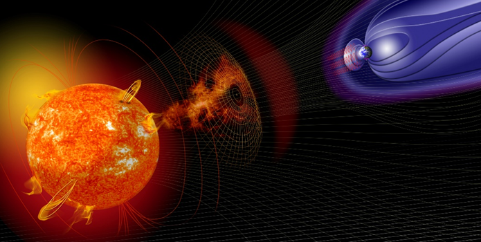 Ilustración del Sol y cómo afecta a la Tierra.