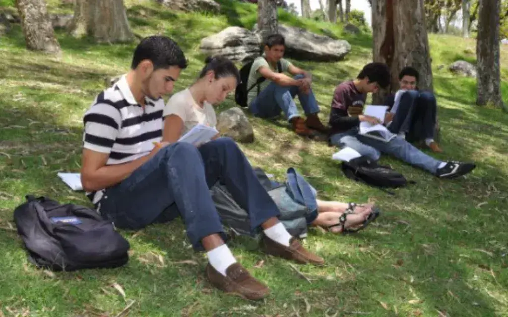 Estudiantes en zona verde