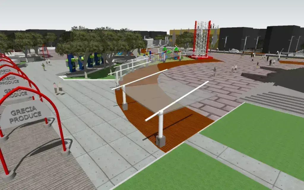 Dibujo en que se muestra un parque diseñado acorde con una buena planificación urbana